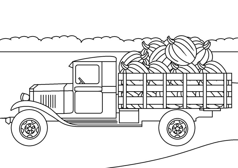 דף צביעה עם משאית ואבטיחים