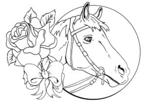 דף צביעה דף צביעה עם סוס ופרחים