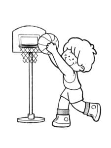 דף צביעה ילד משחק בכדורסל