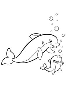 דף צביעה דף צביעה עם דולפין  אמא ותינוק