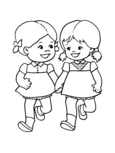 דף צביעה שתי ילדות חמודות לצביעה ולהדפסה