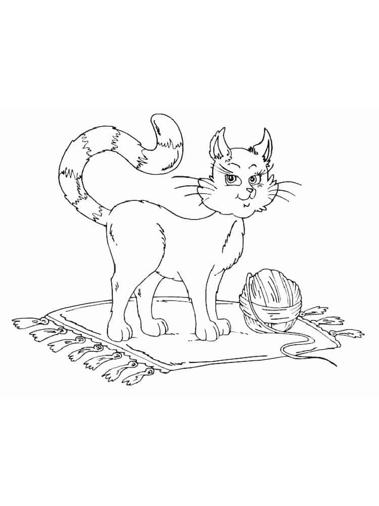 ציור של חתולה על השטיח לצביעה ולהדפסה