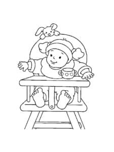 דף צביעה תינוק יושב בכסא לצביעה ולהדפסה