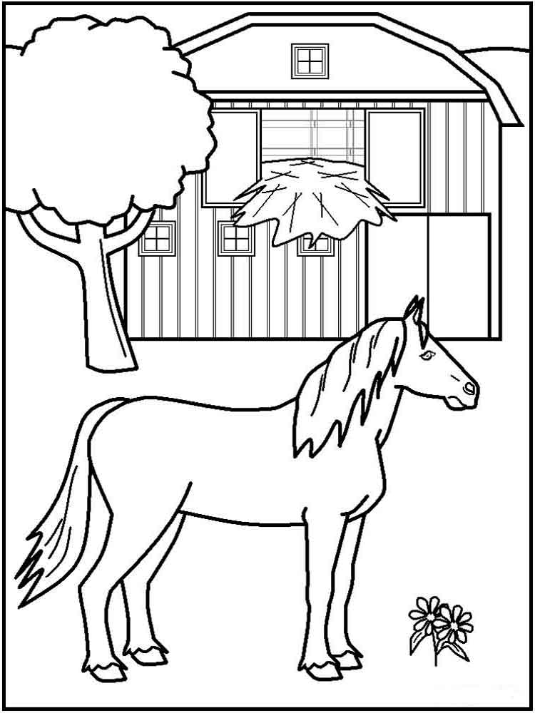 דף צביעה דף צביעה עם סוס בחווה