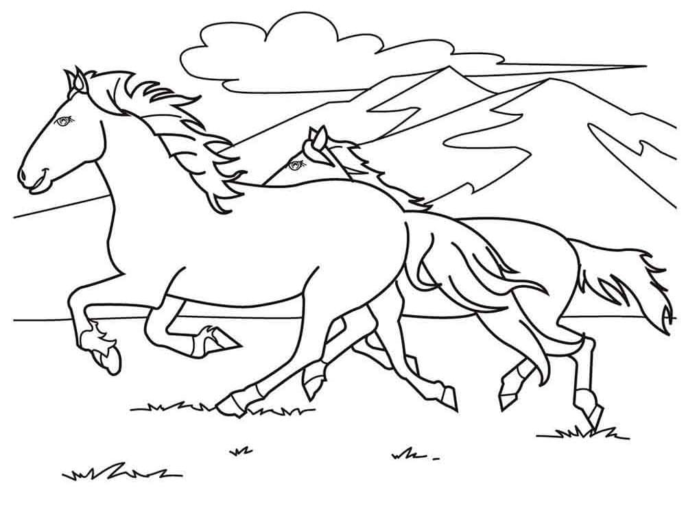 דף צביעה עם שני סוסים