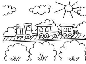 דף צביעה ציור עם רכבת לקטנטים לצביעה ולהדפסה