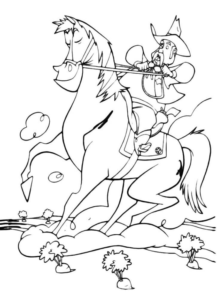 דף צביעה דף צביעה עם איש שרוכב על סוס