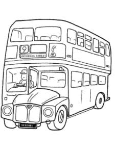 דף צביעה ציור של אוטובוס קומתיים לצביעה ולהדפסה