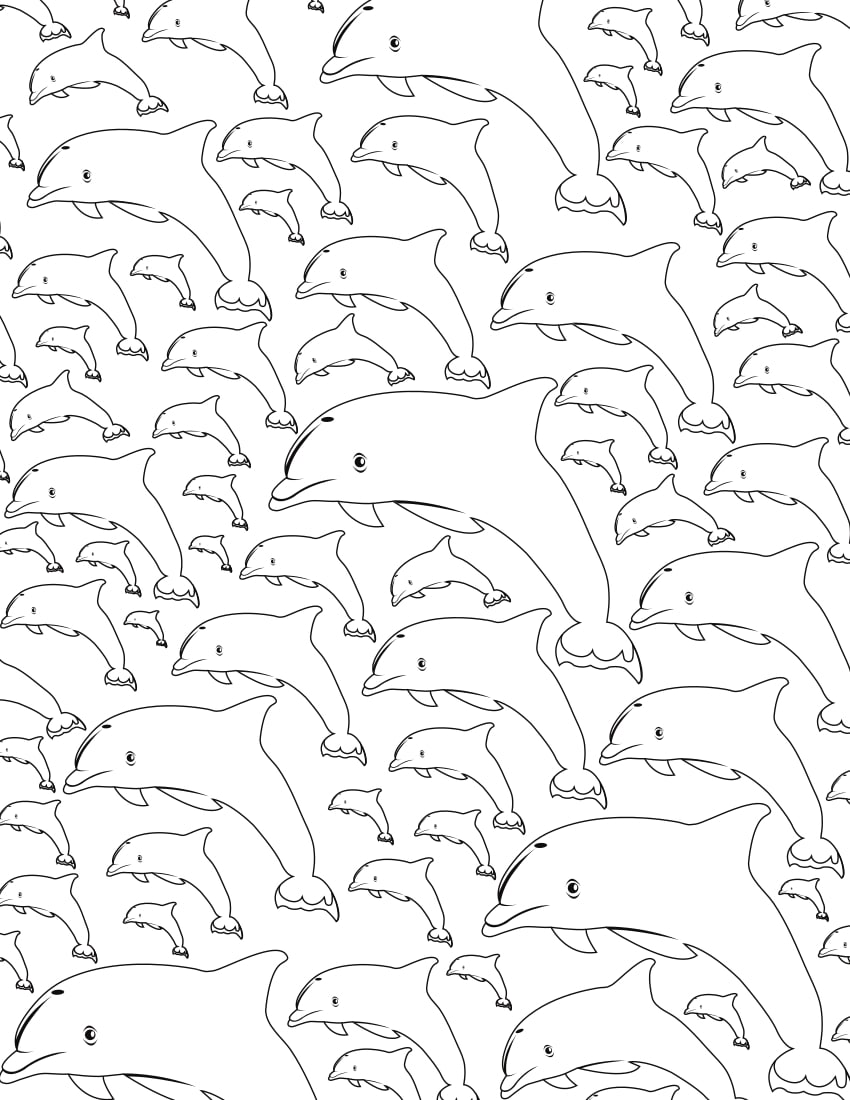 דף צביעה הרבה דולפינים לצביעה ולהדפסה