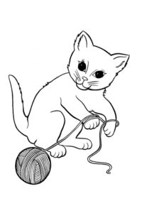 דף צביעה דף צביעה עם חתולה שמשחקת עם חוטים
