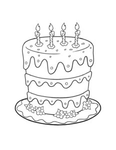 דף צביעה דף צביעה של עוגת יום הולדת מיוחדת עם ארבעה נרות