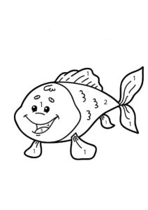 דף צביעה דף צביעה לפי מספרים עם ציור של דג פשוט
