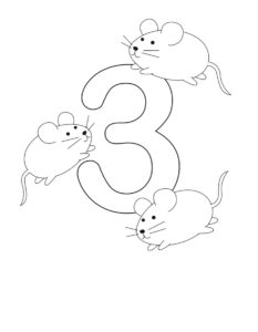 דף צביעה דף צביעה עם הספרה שלוש ושלושה עכברים קטנים