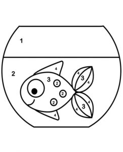 דף צביעה דף צביעה לפי מספרים עם ציור פשוט של דג באקווריום