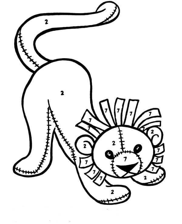 דף צביעה דף צביעה לפי מספרים עם ציור של בובת אריה
