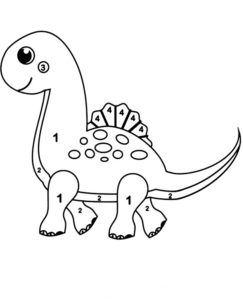 דף צביעה דף צביעה לפי מספרים עם ציור של דינוזאור קטן