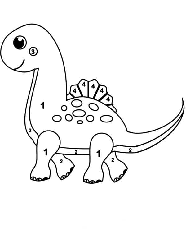 דף צביעה לפי מספרים עם ציור של דינוזאור קטן
