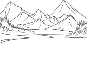 דף צביעה ציור של נוף הרים לצביעה