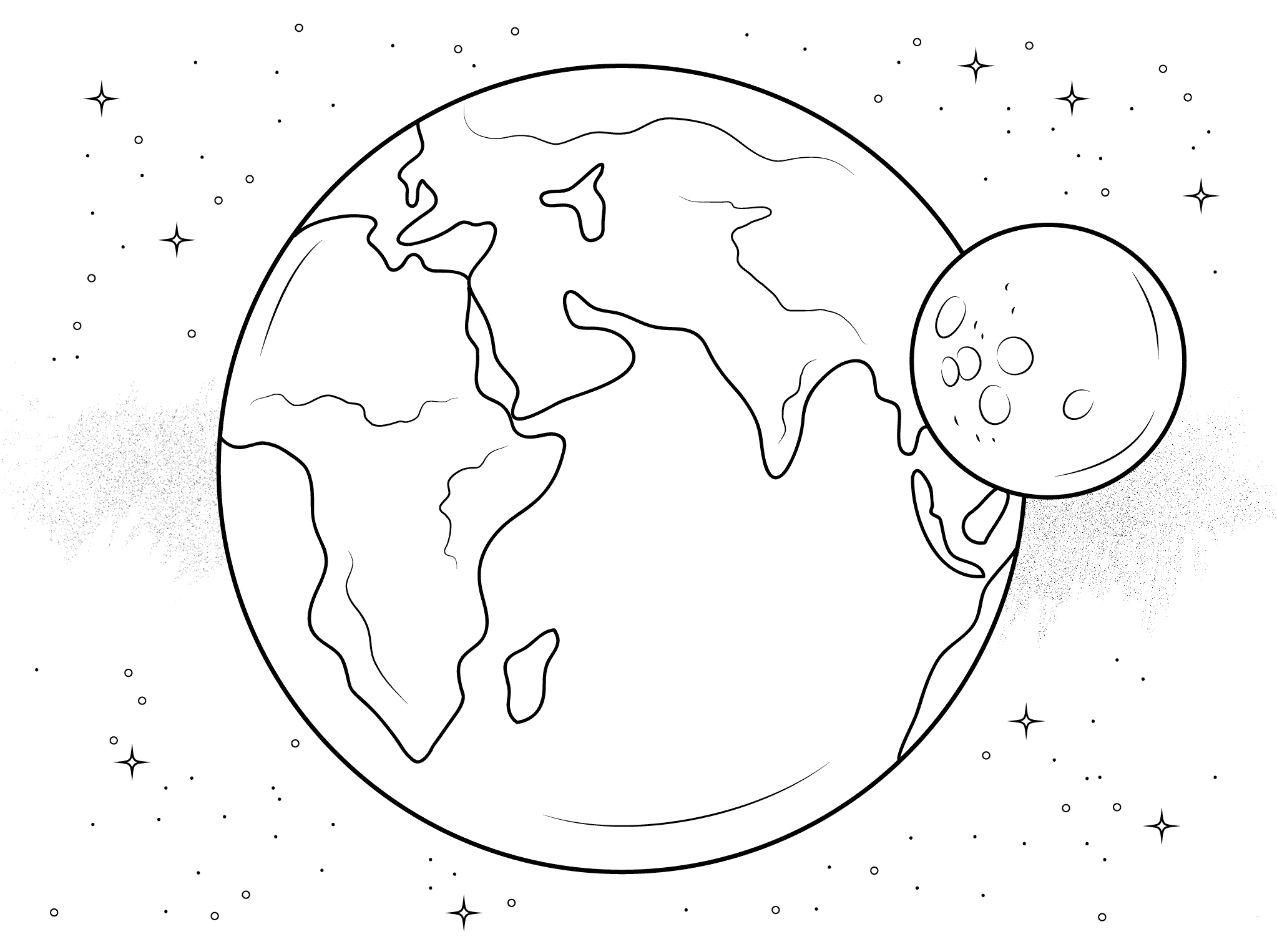דף צביעה עם גדור הארץ מוקף כוכבים