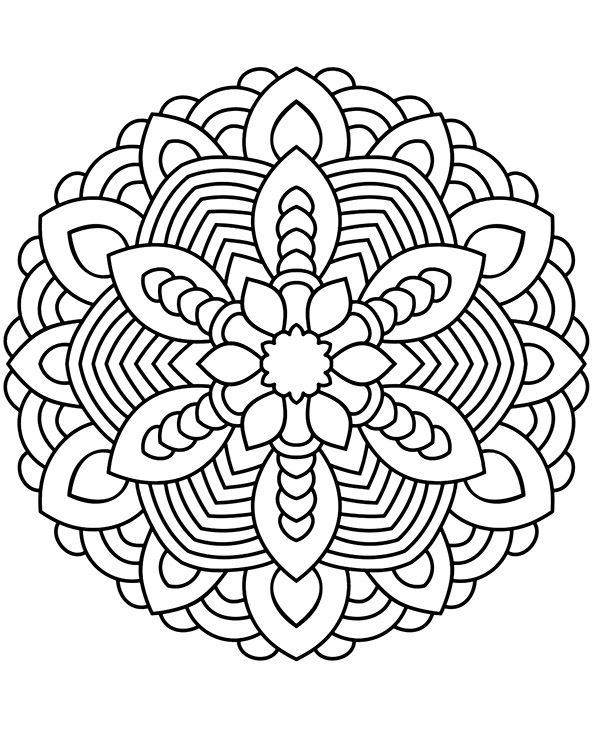 דף צביעה מנדלה עם פרח במרכז