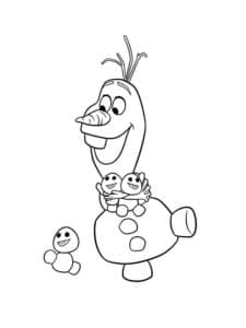 דף צביעה דף צביעה של אולף בובת השלג רוקד עם בובות שלג קטנות