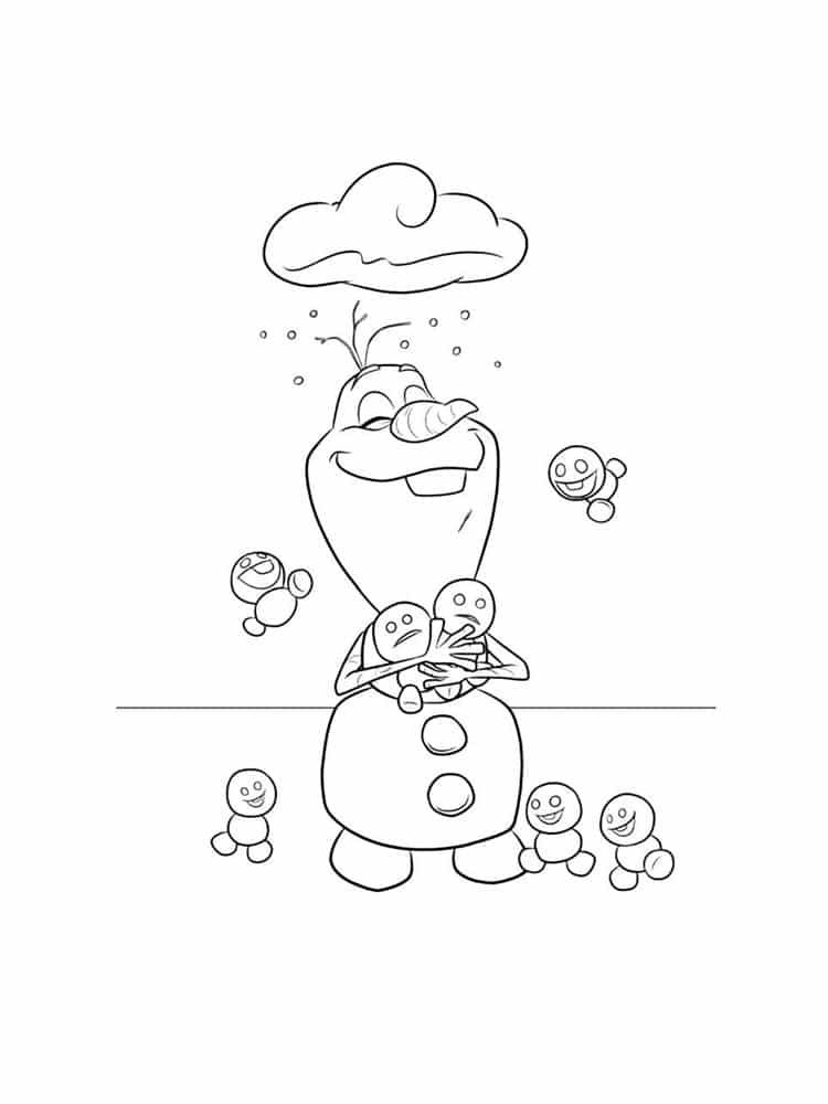 דף צביעה של אולף מאושר עם שלג וחברים