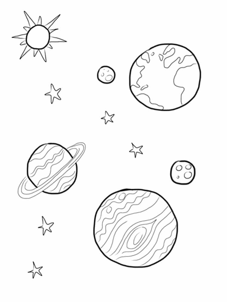 דף צביעה של כוכבים במערכת השמש