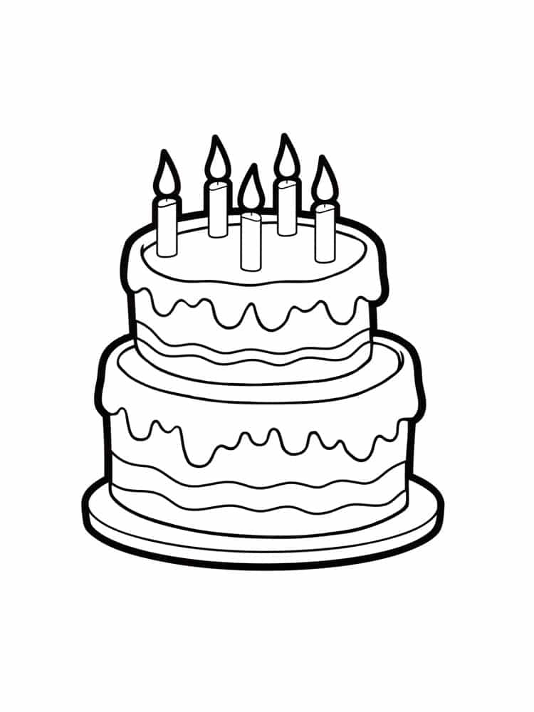 דף צביעה של עוגת יום הולדת עם חמישה נרות