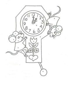 דף צביעה דף צביעה לפי מספרים עם ציור של עכברים על שעון