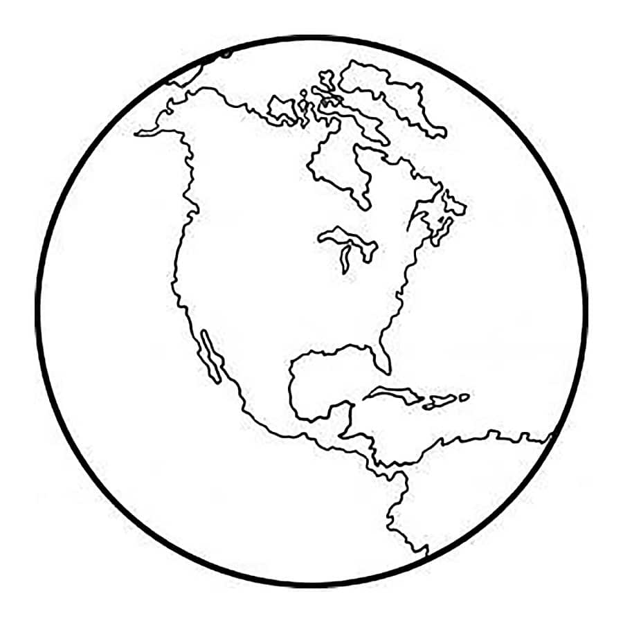 דף צביעה עם כדור הארץ ויבשת אמריקה