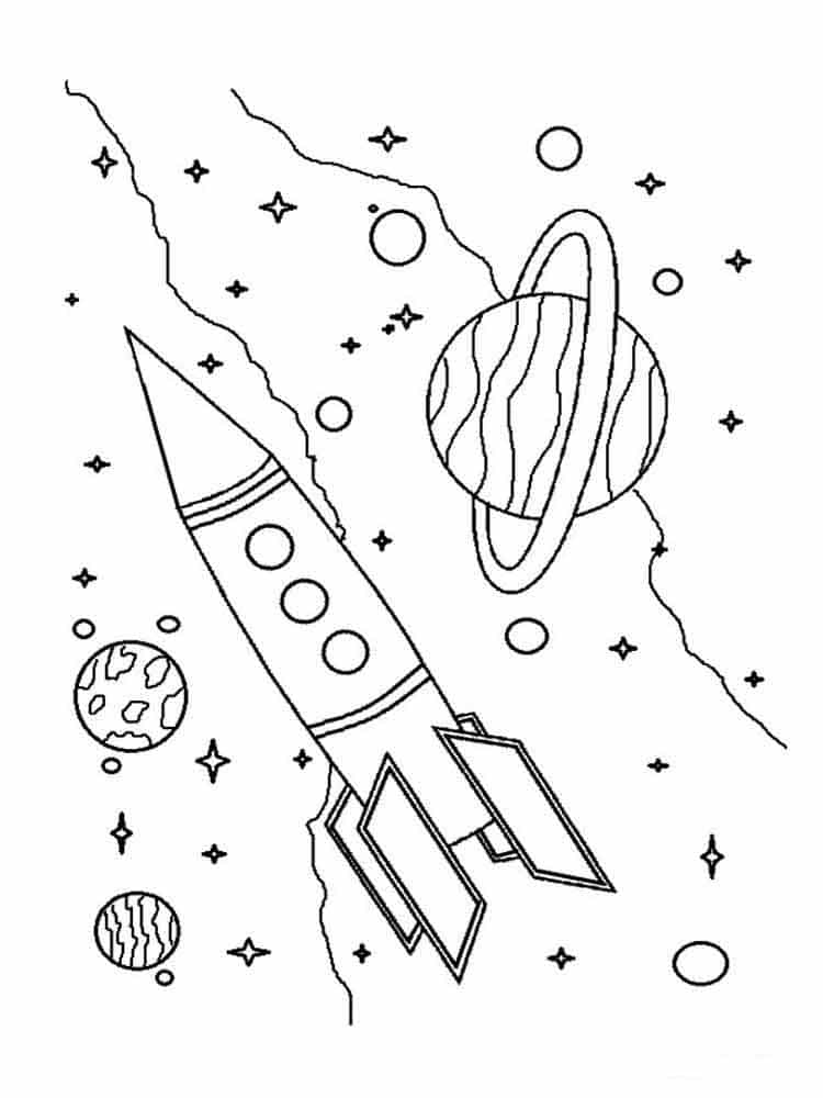 דף צביעה ציור לצביעה של חללית וכוכבים