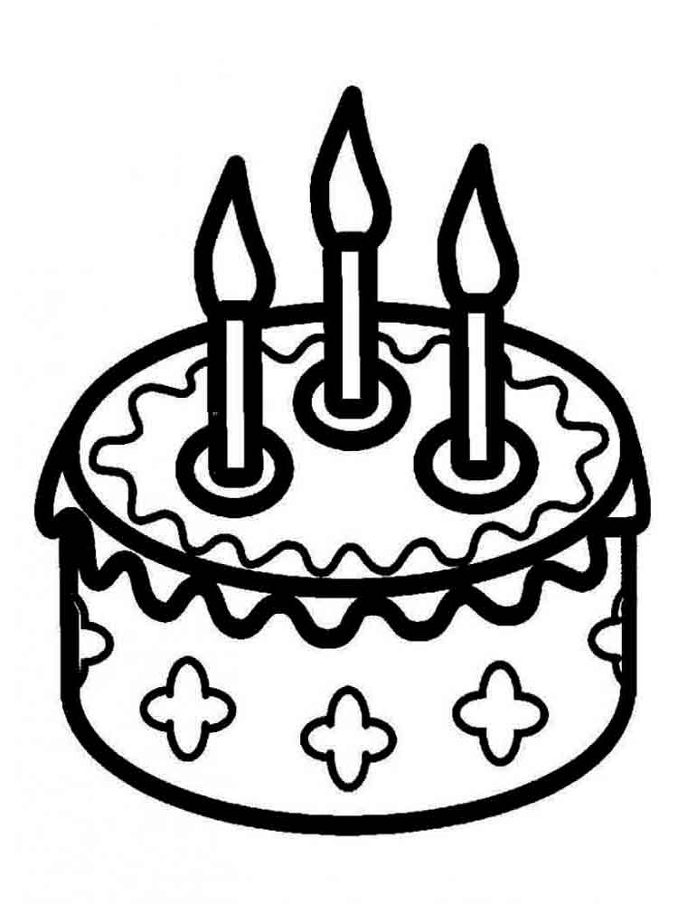 דף צביעה של עוגת יום הולדת לגיל שלוש
