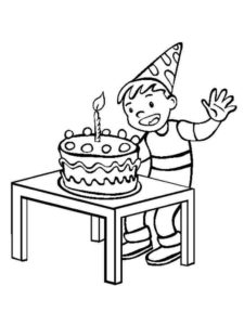 דף צביעה דף צביעה של ילד עם עוגת יום הולדת גיל שנה