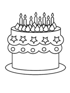 דף צביעה דף צביעה של עוגת יום הולדת עם שמונה נרות וכוכבים