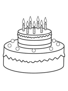 דף צביעה דף צביעה של עוגת יום הולדת עם שבע נרות