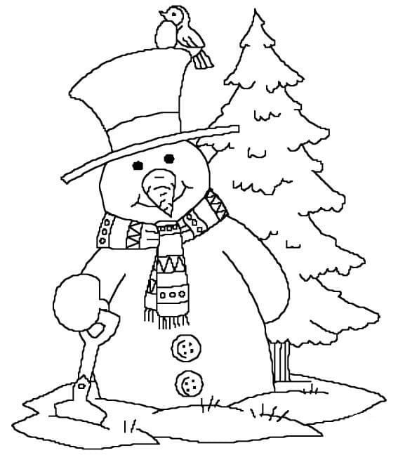 בובת שלג על רקע עץ לצביעה