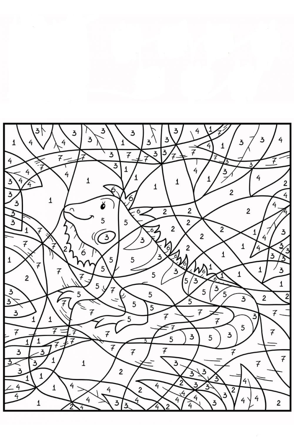 דף צביעה לפי מספרים עם ציור של איגואנה גדולה