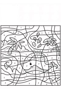 דף צביעה דף צביעה לפי מספרים עם ציור של לוויתן חמוד במים