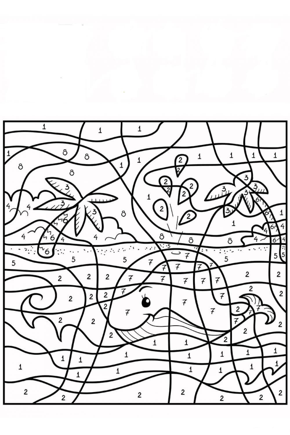 דף צביעה לפי מספרים עם ציור של לוויתן חמוד במים