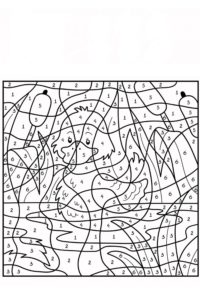 דף צביעה דף לצביעה לפי מספרים עם ציור של ברווזון באגם