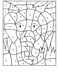 דף צביעה דף צביעה לפי מספרים עם ציור של פיל