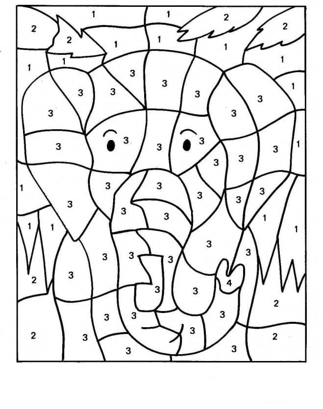 דף צביעה לפי מספרים עם ציור של פיל