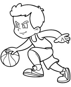דף צביעה ציור עם ילד שמשחק כדורסל לצביעה