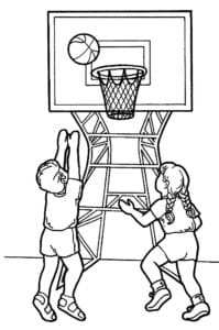 דף צביעה שני ילדים משחמודקים כדורסל