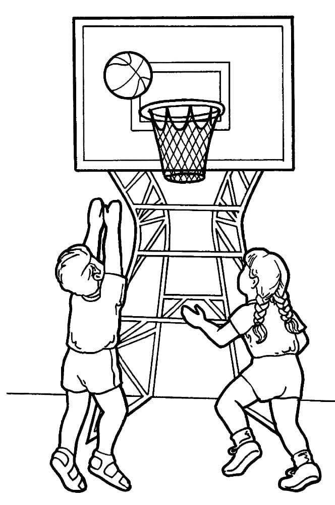 דף צביעה שני ילדים משחמודקים כדורסל