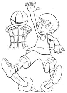 דף צביעה דף צביעה עם ילד שמשחק בכדורסל