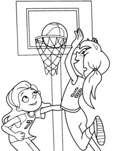 דף צביעה דף צביעה עם ילדות שמשחקות בכדורסל