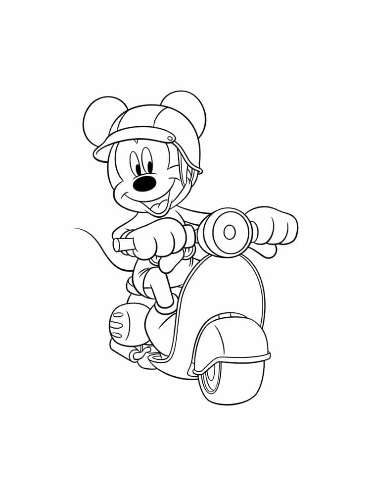 מיקי מאוס נוהג באופנוע לצביעה