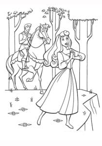 דף צביעה היפיפיה הנרדמת והנסיך על סוס לצביעה
