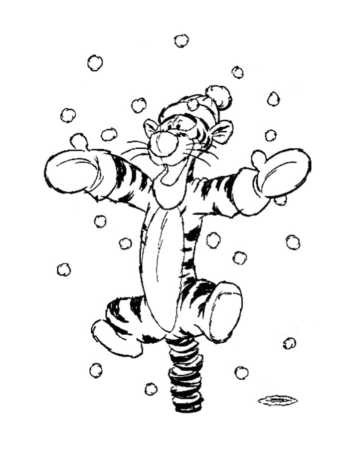 דף צביעה של טיגר בשלג